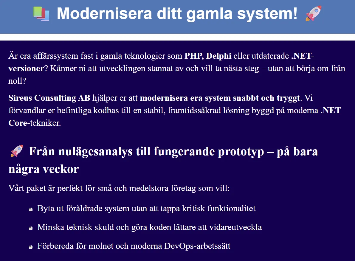 Modernisera era system snabbt och tryggt, vi omvandlar kodbasen till en stabil .NET Core-lösning.