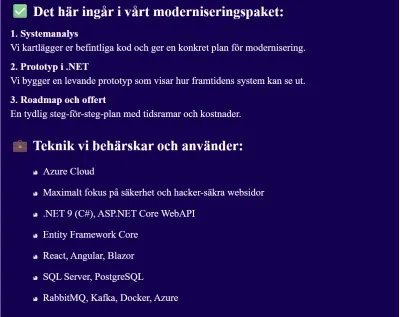 Modernisera era system snabbt och tryggt, vi omvandlar kodbasen till en stabil .NET Core-lösning.