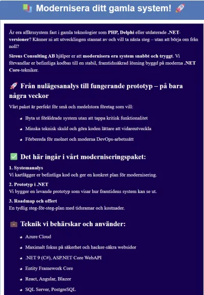 Modernisera era system snabbt och tryggt, vi omvandlar kodbasen till en stabil .NET Core-lösning.